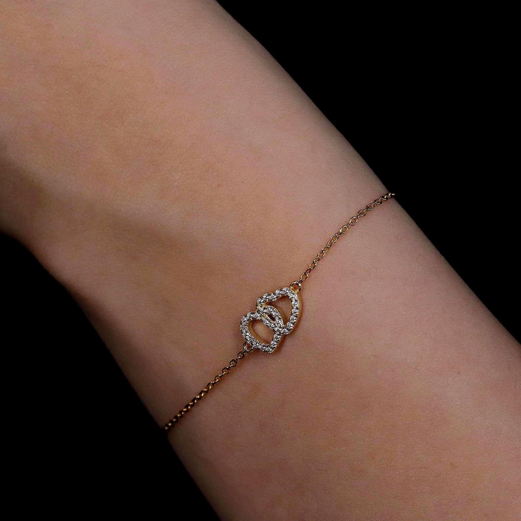 Double Heart Charm Bracelet CZ