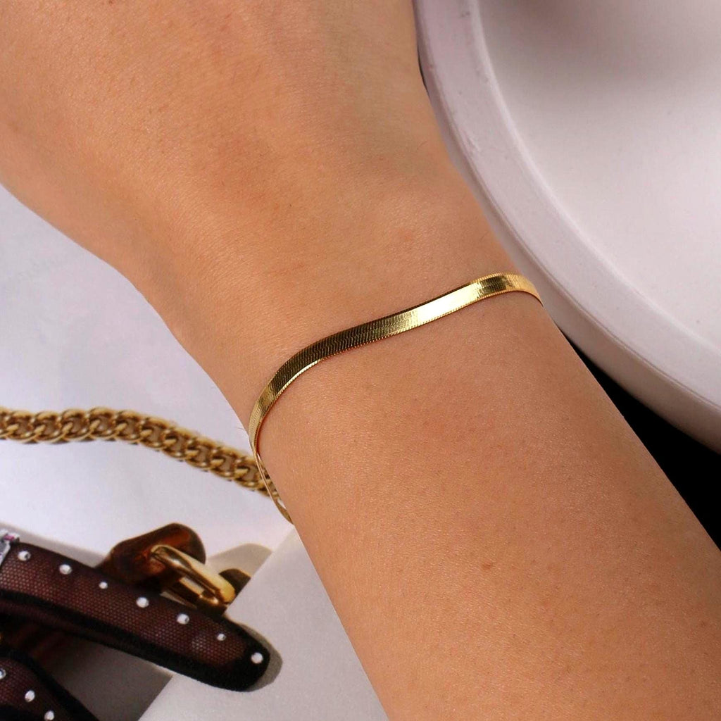 Gold Herringbone Chain Bracelet