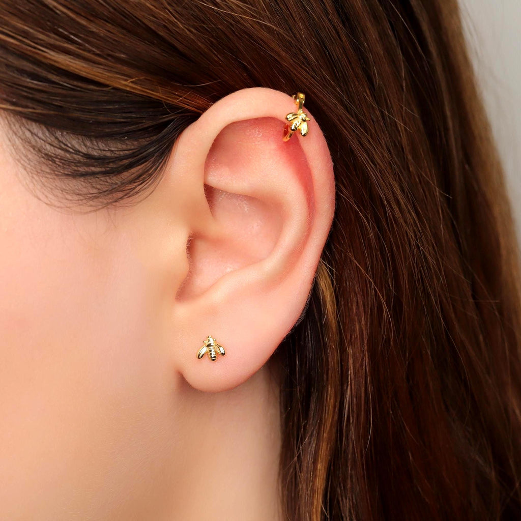 Tiny Bee Huggie Hoop Earrings
