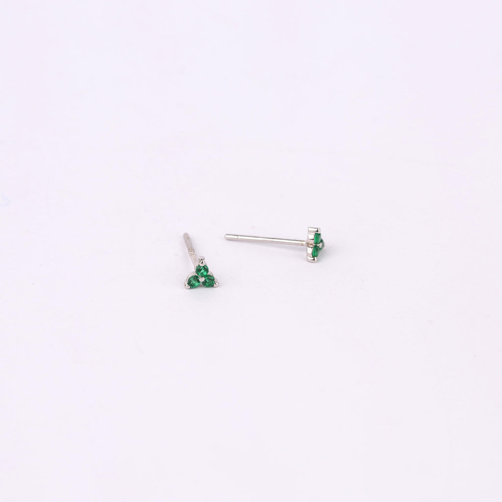 Tiny Emerald Flower Cluster Stud Earrings