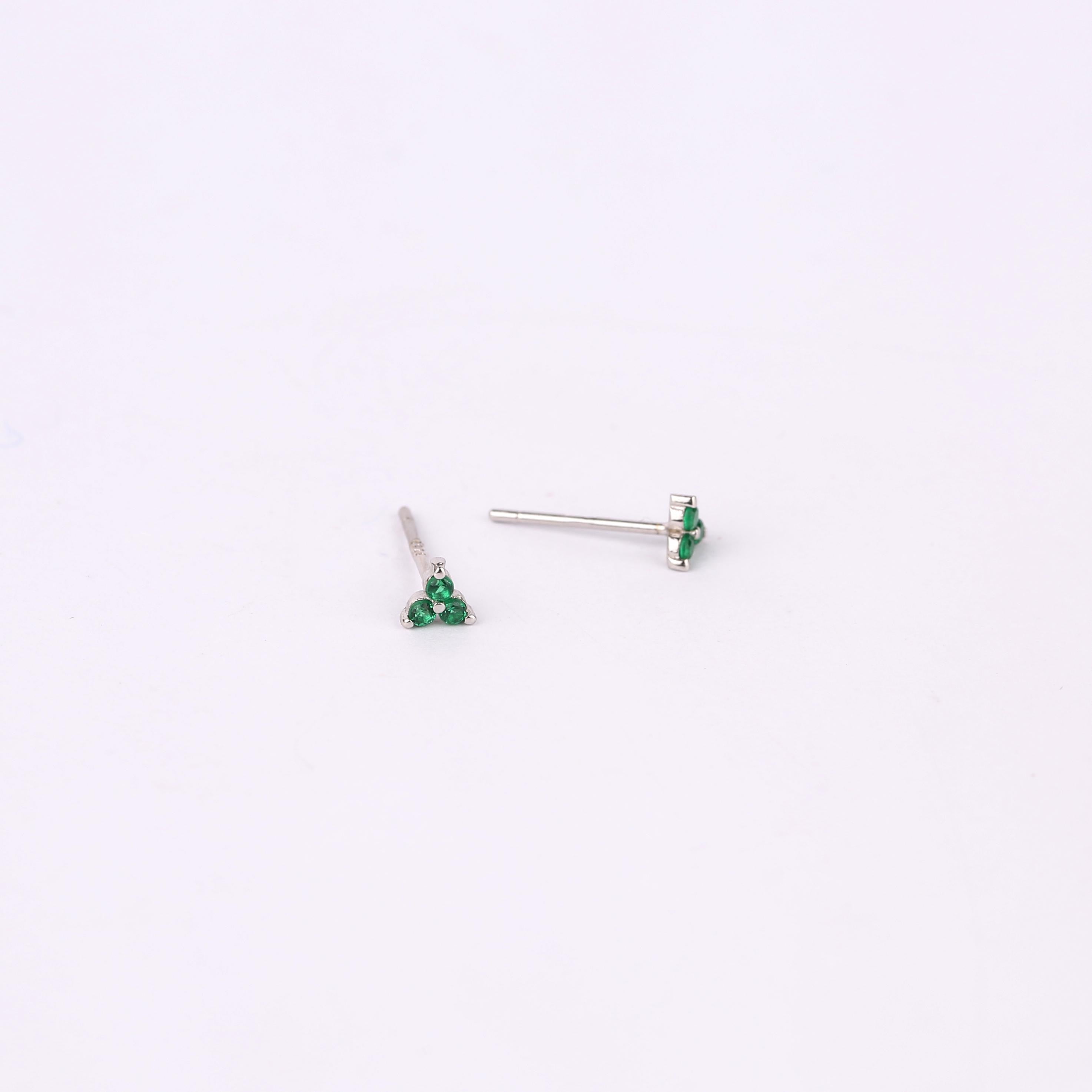 Tiny Emerald Flower Cluster Stud Earrings