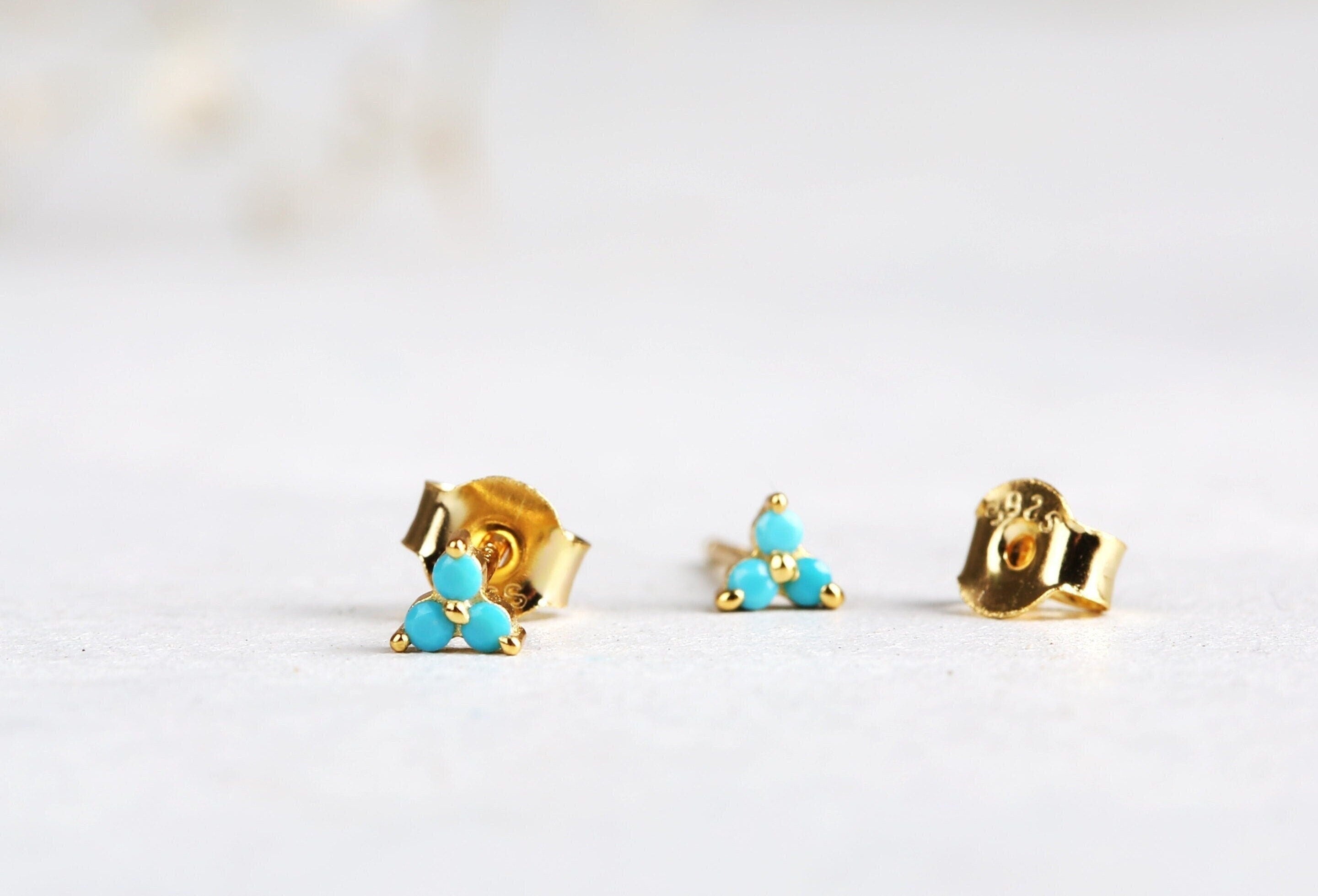 Tiny Turquoise Flower Stud Earrings