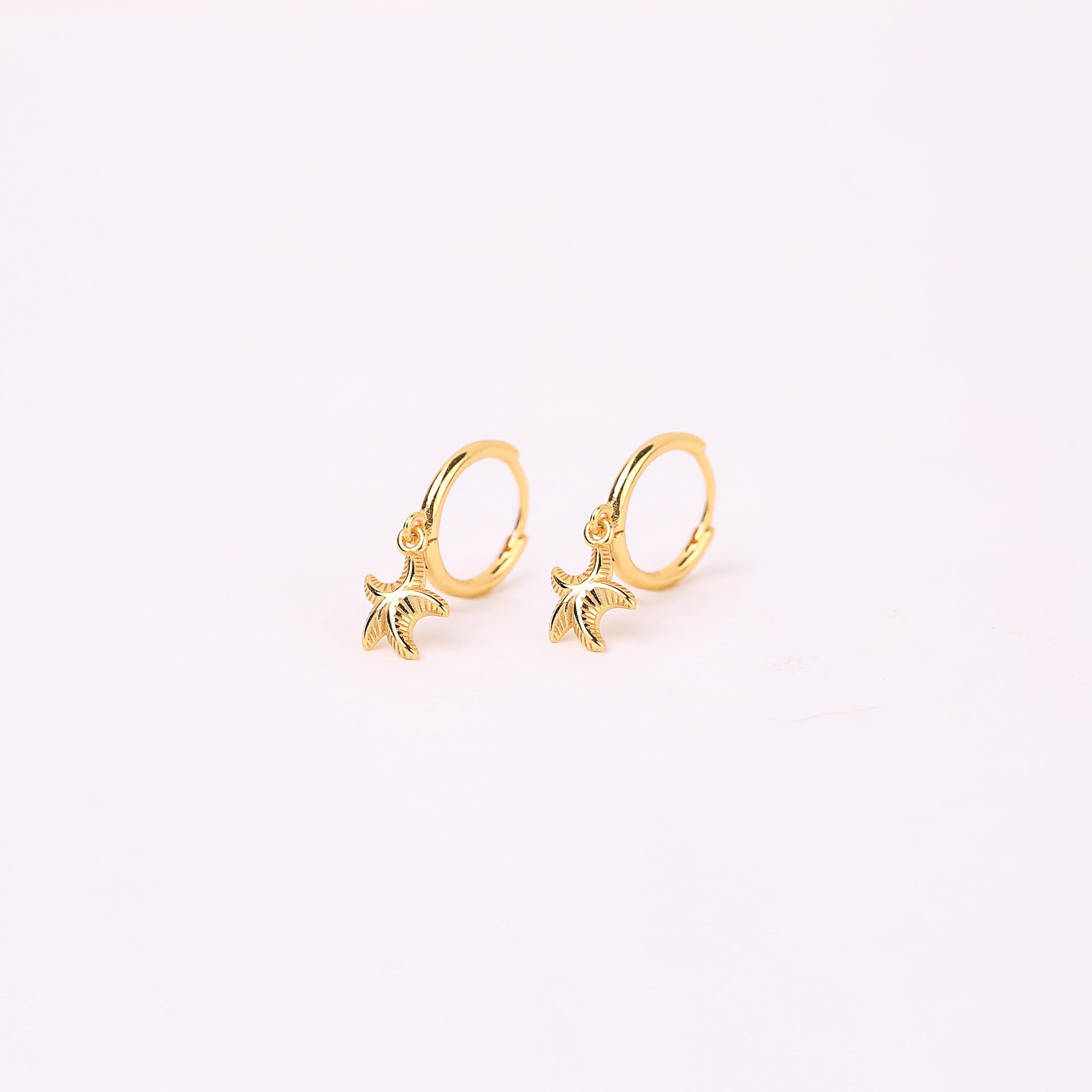 Starfish Huggie Drop Hoop Earrings