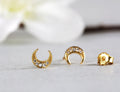 Dainty Crescent Moon CZ Stud Earrings