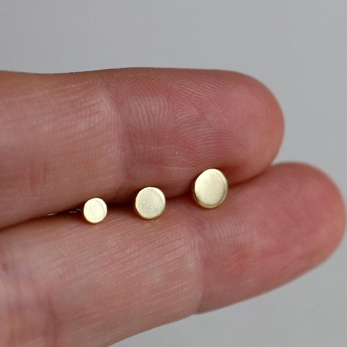 Tiny Flat Disc Stud Earring with Ball Backing