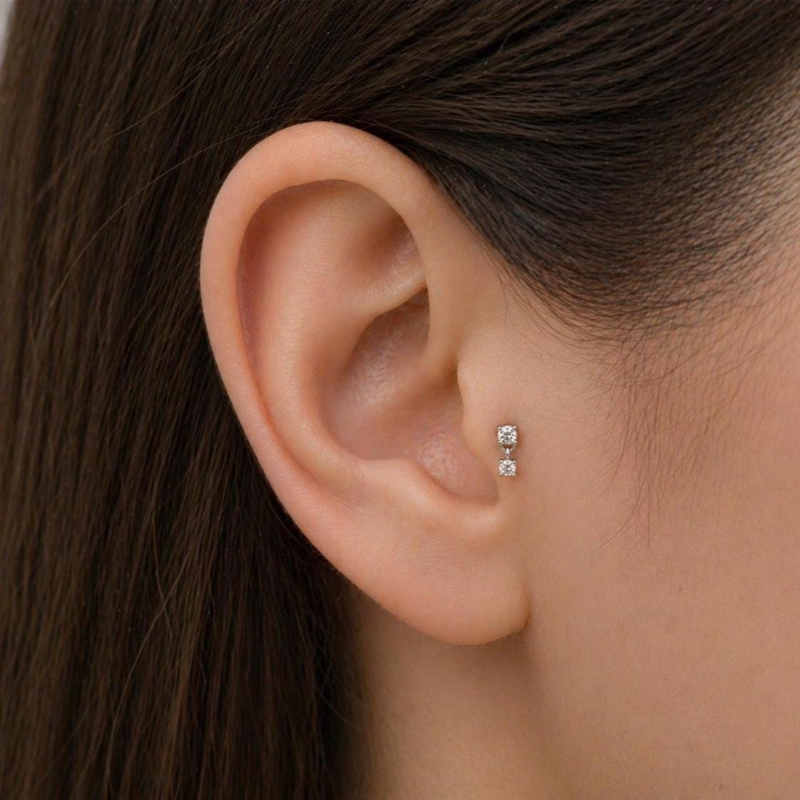 18G Dangle CZ Threadless End Push Pin Labret Stud Earring