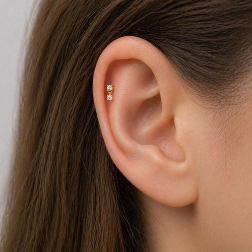 18G Dangle CZ Threadless End Push Pin Labret Stud Earring