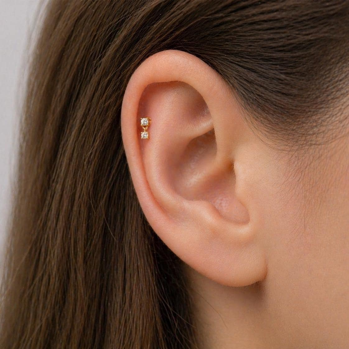 18G Diamond CZ Dangle Threadless Push Pin Flat Back Labret