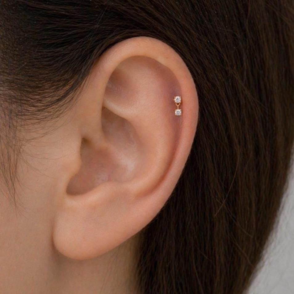 18G Dangle CZ Threadless End Push Pin Labret Stud Earring