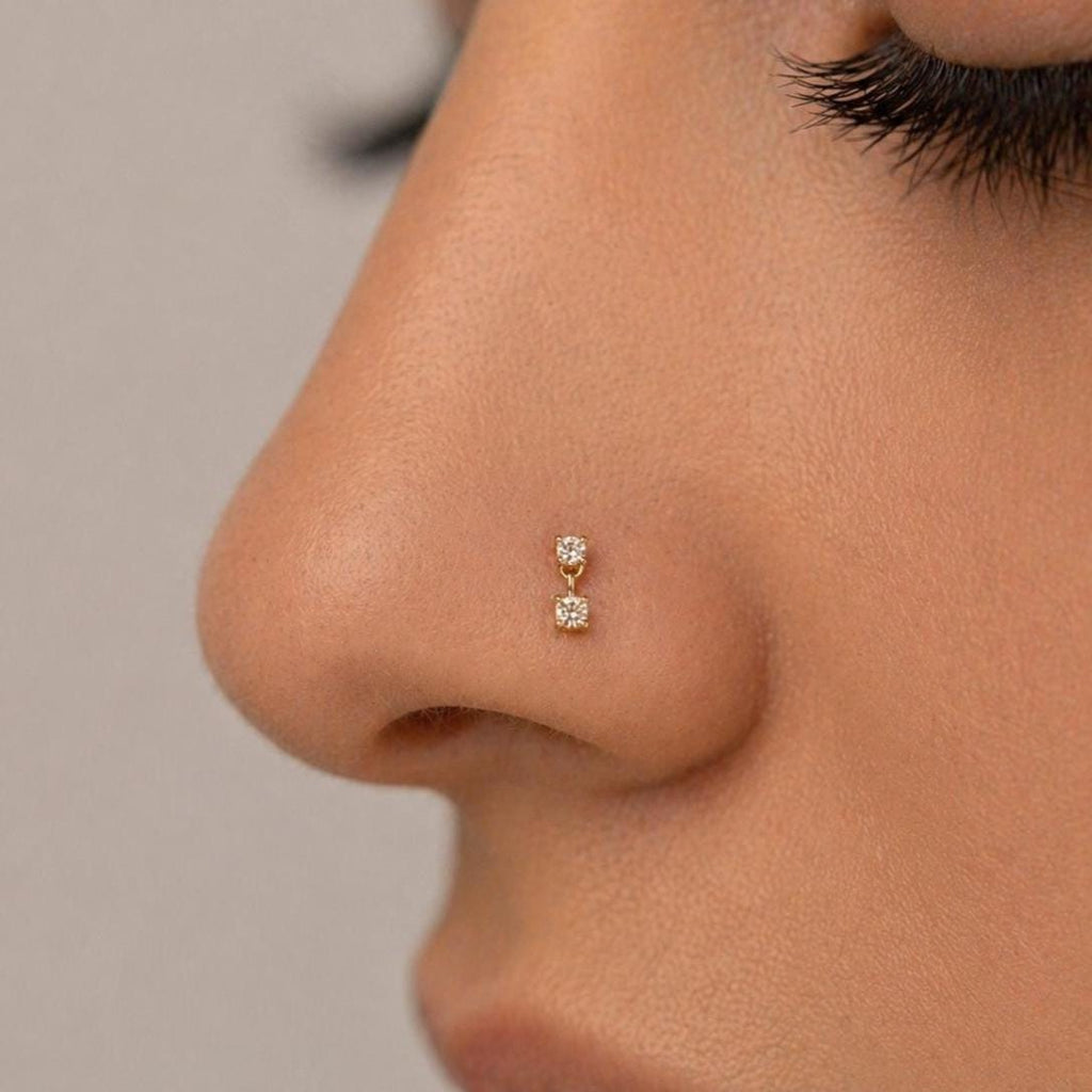 18G CZ Dangle Threadless Push Pin Labret Flat Back Stud