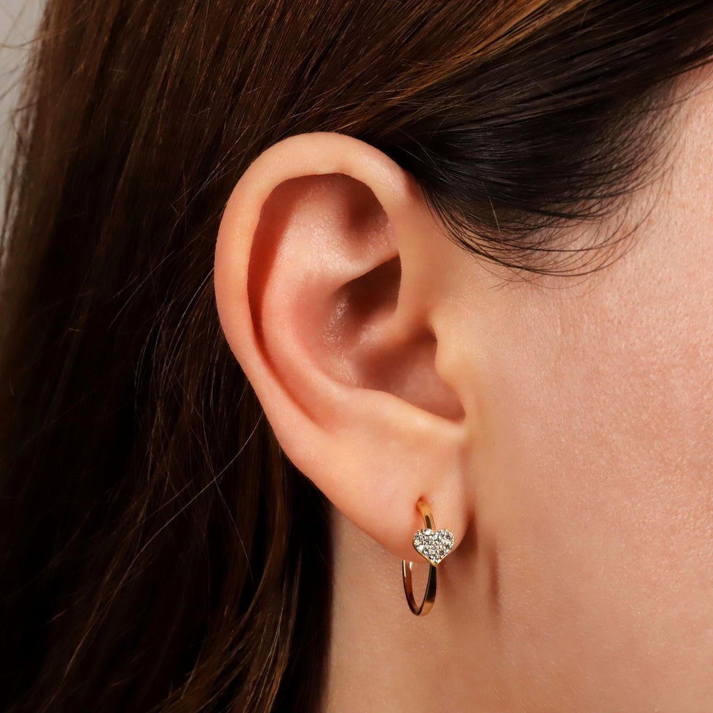 Dainty Pave Heart Hoop Look Stud Earrings