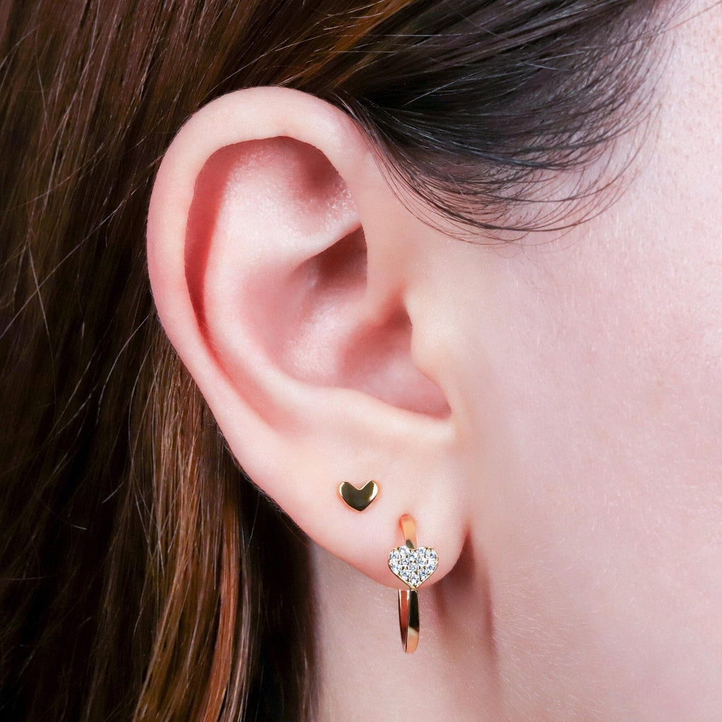 Dainty Pave Heart Hoop Look Stud Earrings