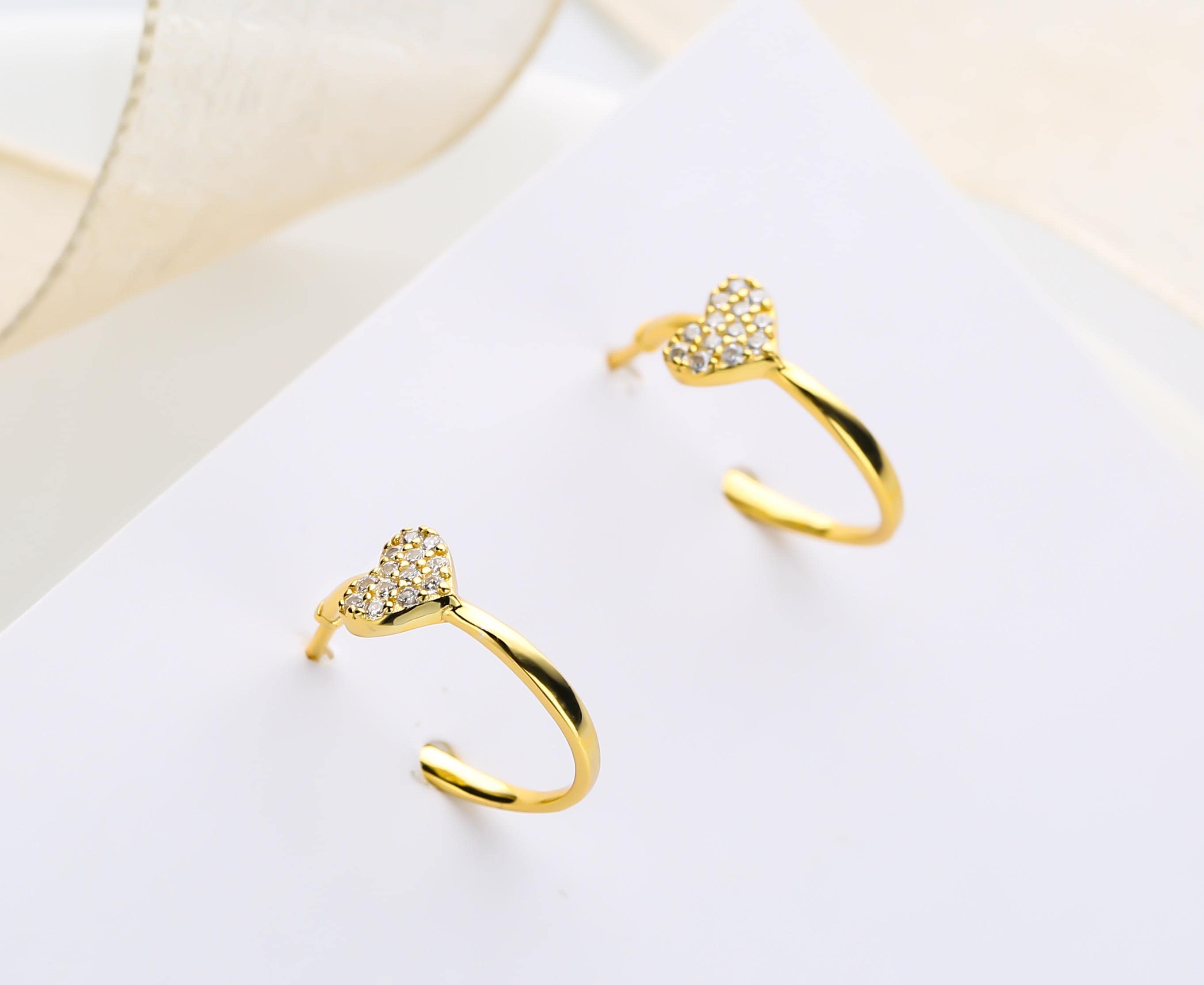 Pave Heart Hoop Stud Earrings