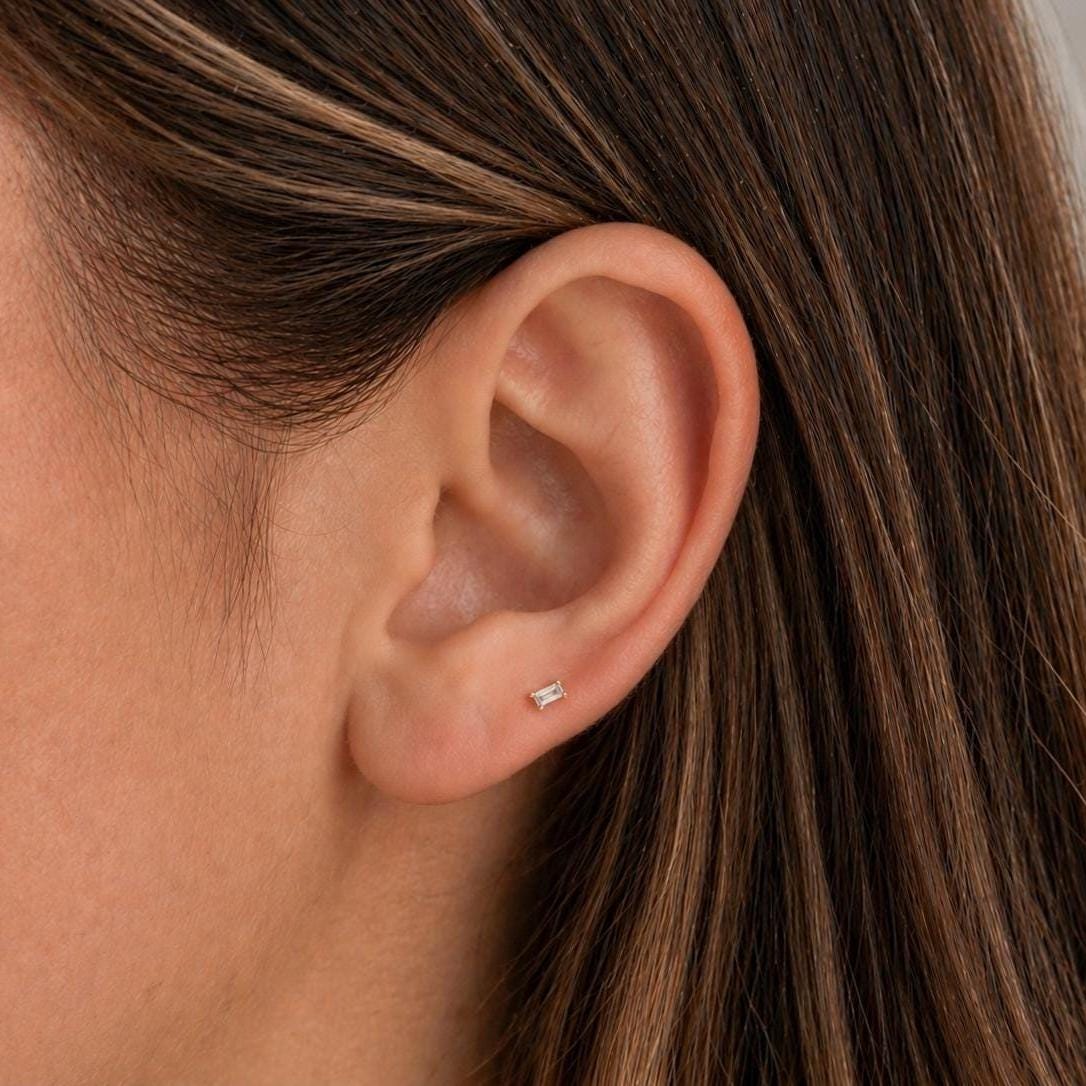 Baguette CZ Flat Back Stud