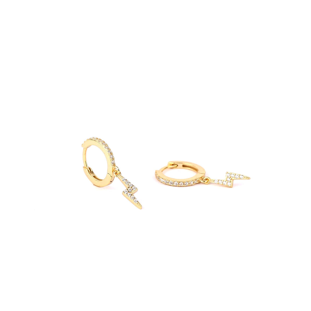 Lightning Bolt Huggie Drop Hoop Earrings