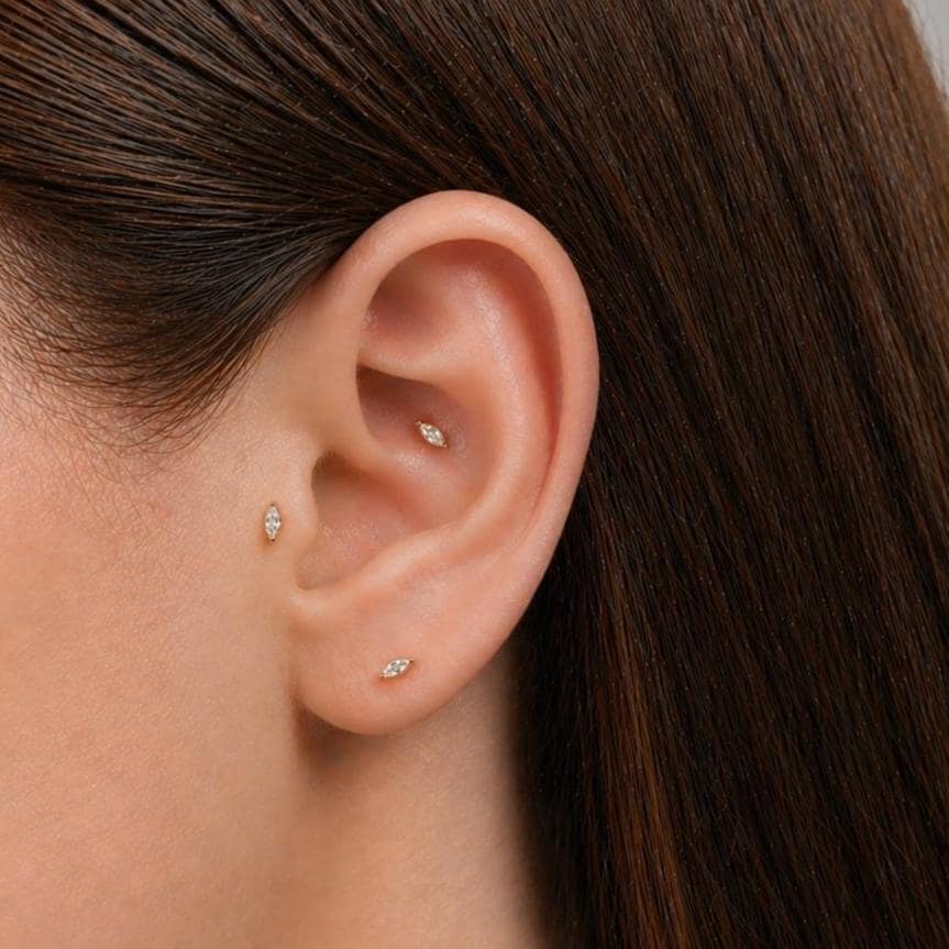 Tiny Marquise Threadless Push Pin Labret Stud 18G