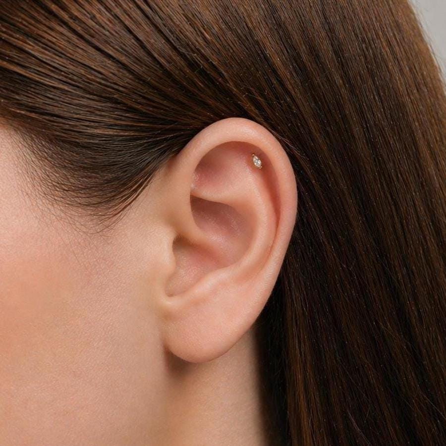 Tiny Marquise CZ Threadless Flat Back Earring