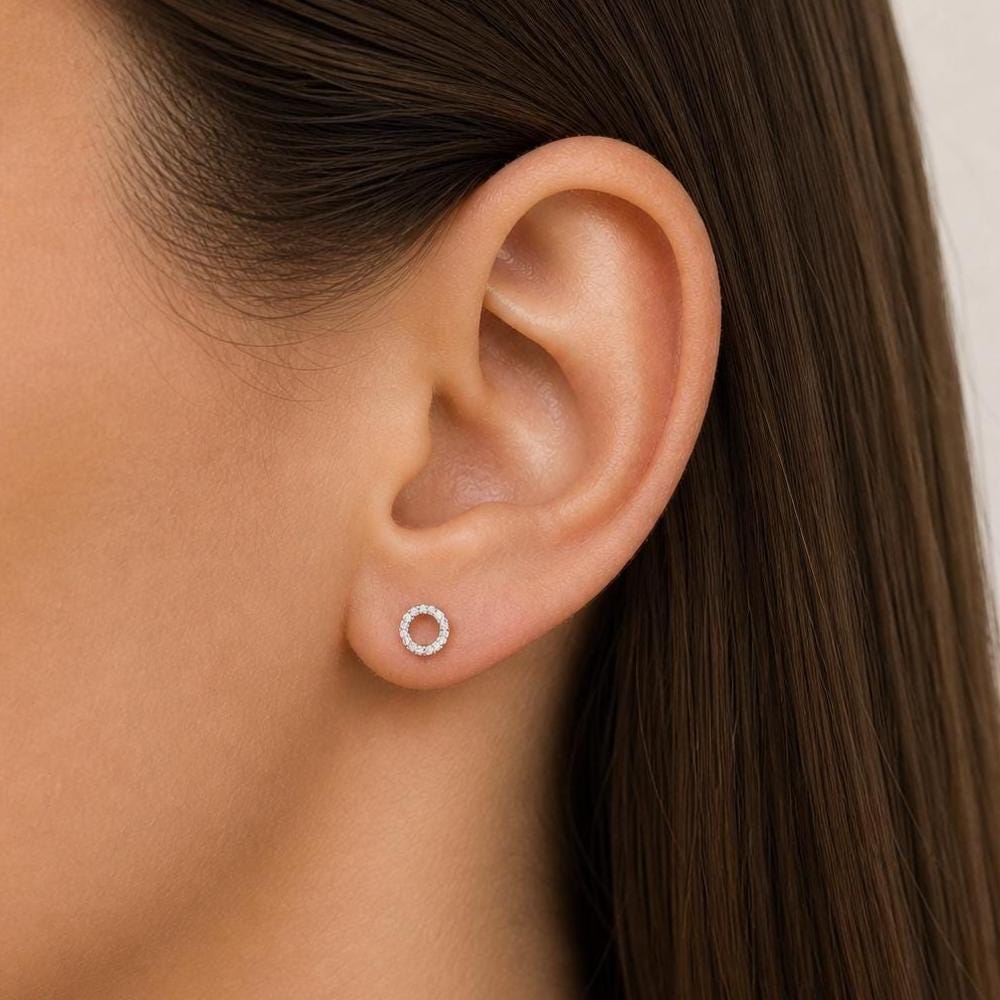 Dainty Open Circle CZ Stud Earrings