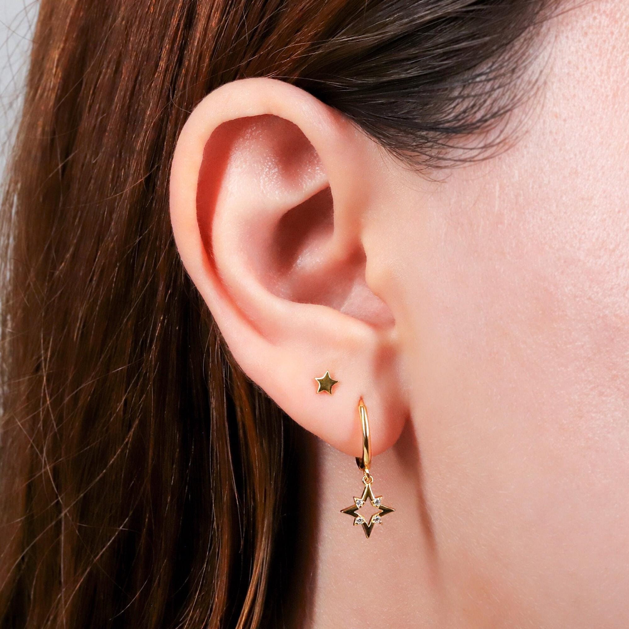 Tiny Star Dangle Hoop Earrings