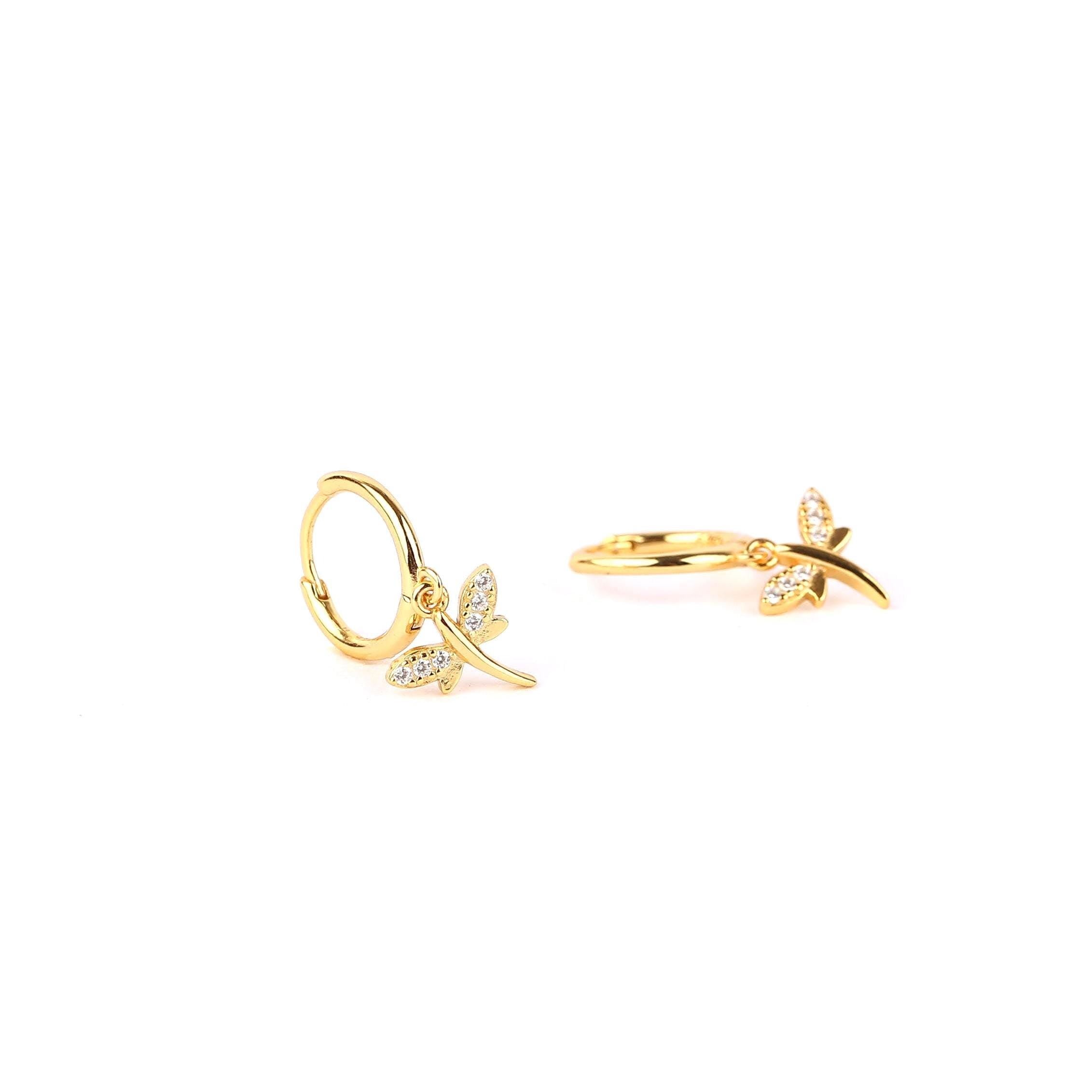 Tiny Dragonfly Dangle Hoop Earrings