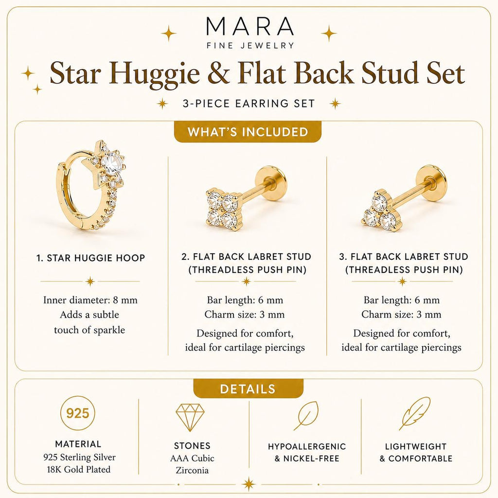 Star Huggie Hoop and Flat Back Stud Set