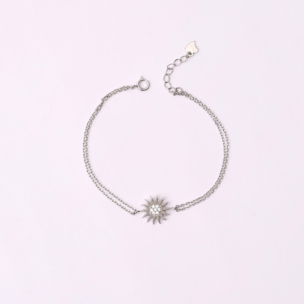 Gold Sun Charm Bracelet CZ
