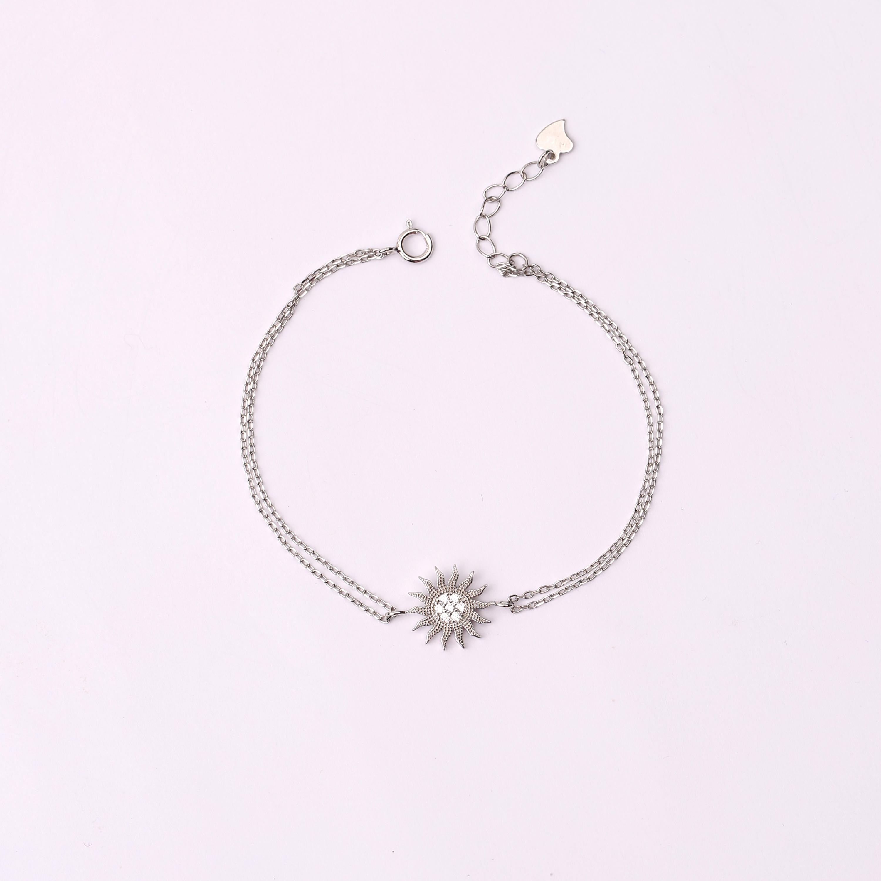 Gold Sun Charm Bracelet CZ