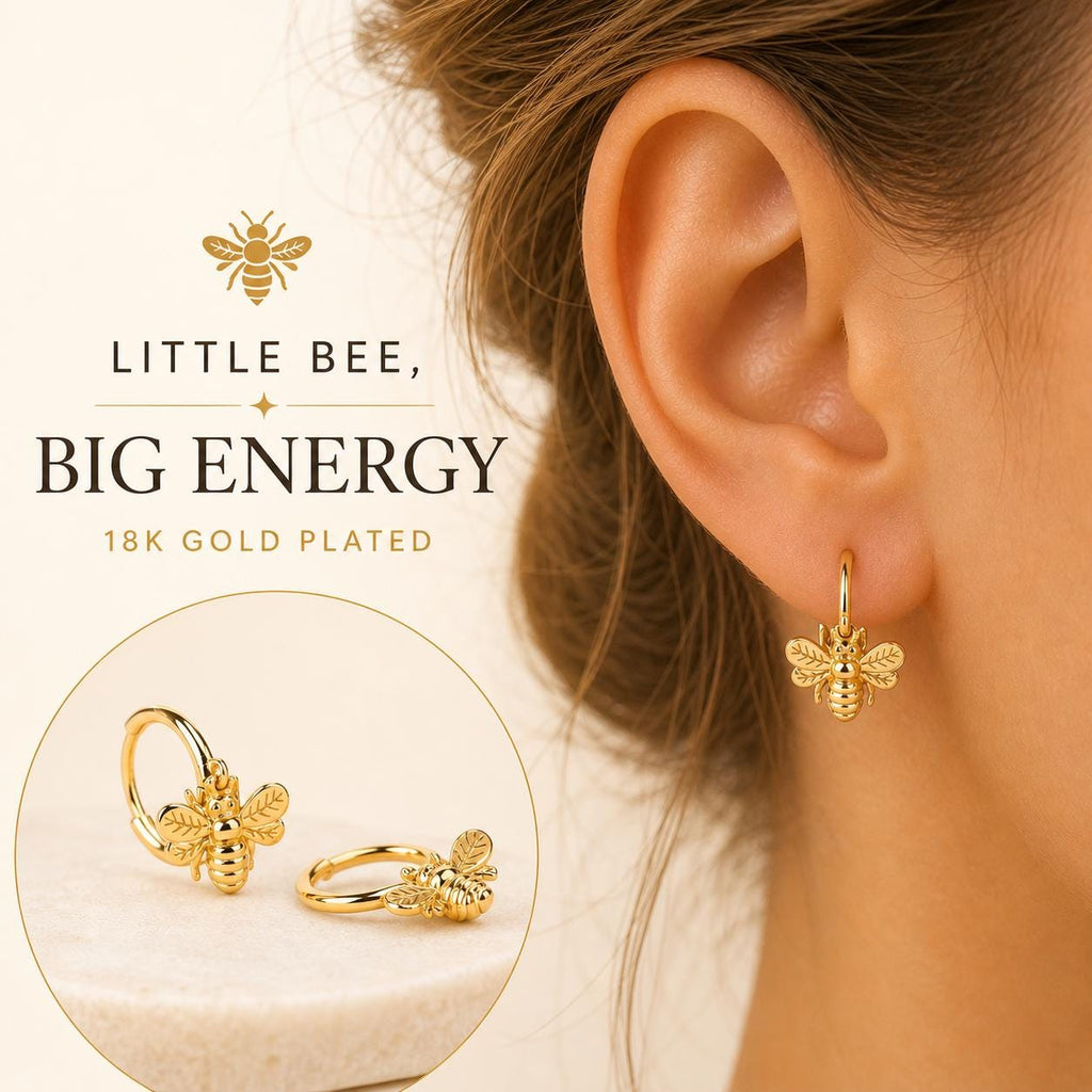 Bee Charm Dangle Hoop Earrings