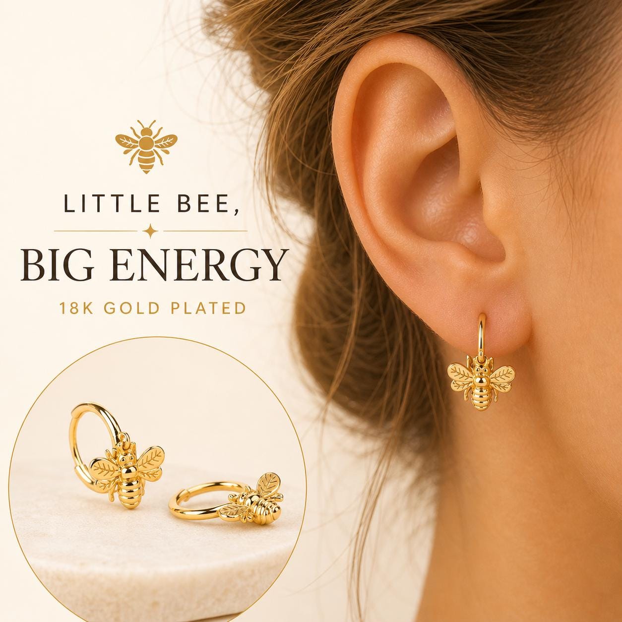 Bee Charm Dangle Hoop Earrings