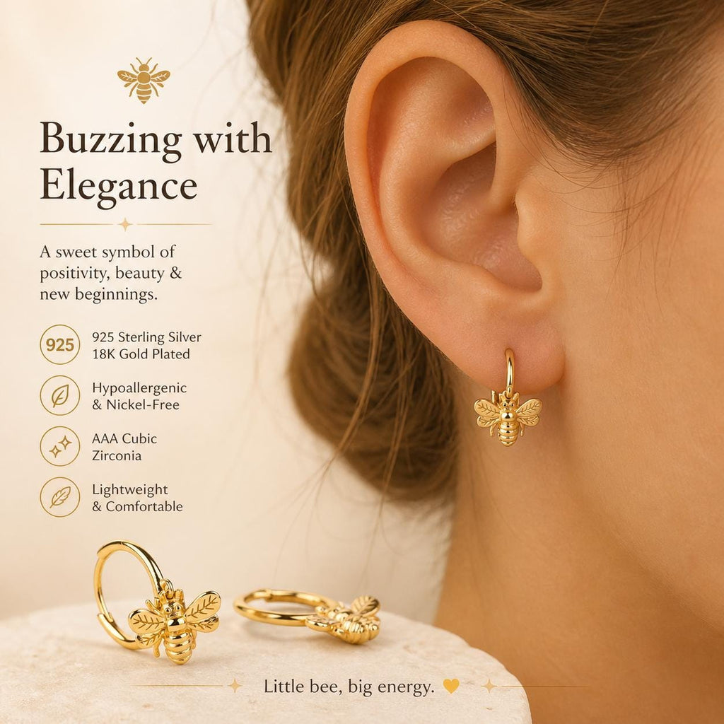 Bee Charm Dangle Hoop Earrings