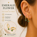 Emerald Flower Charm Dangle Hoop Earrings