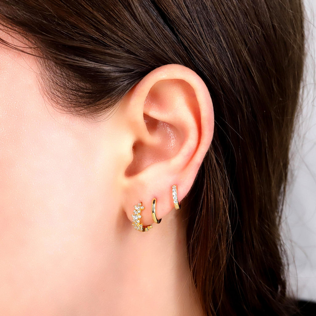 Gold Huggie Hoop Earrings Set