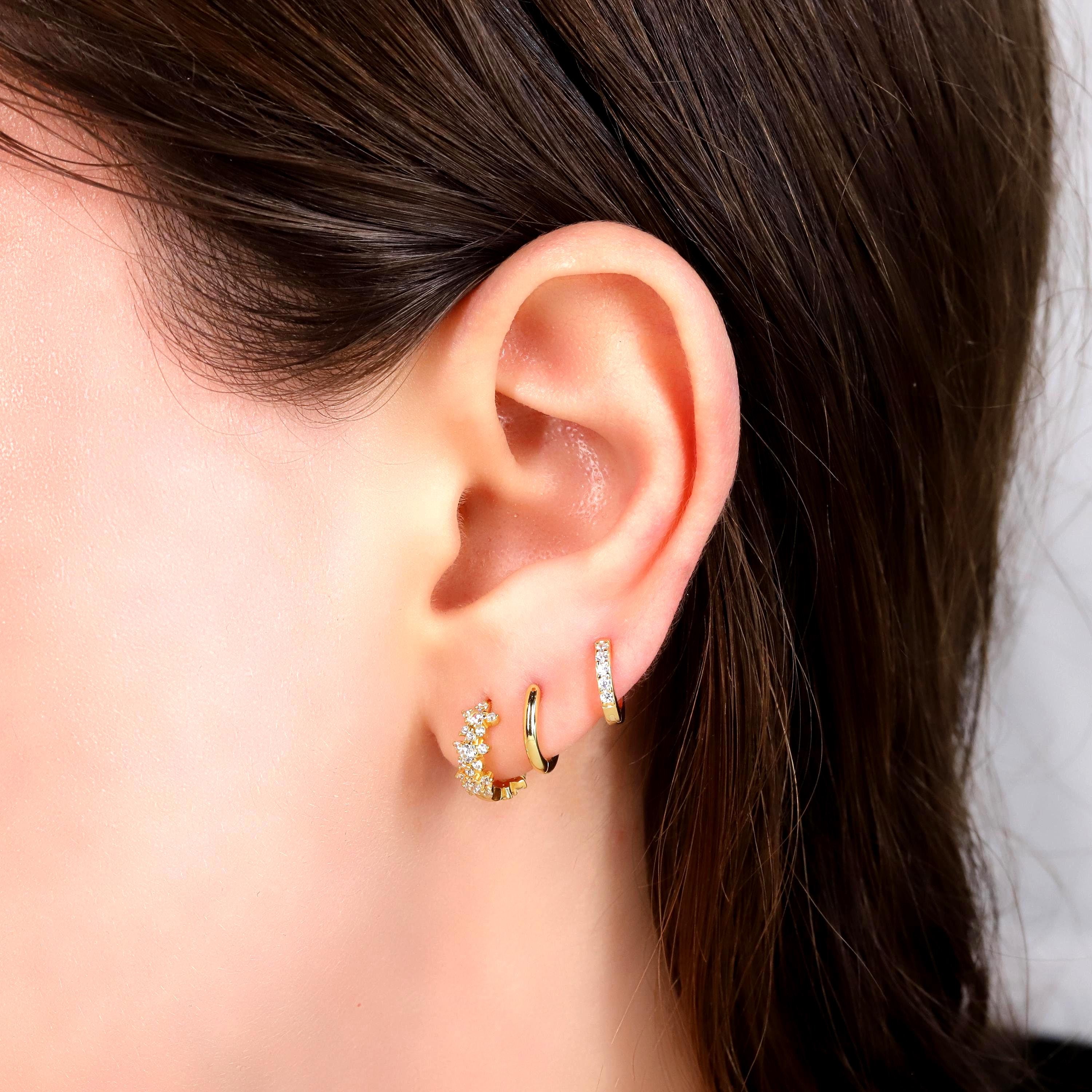 Gold Huggie Hoop Earrings Set