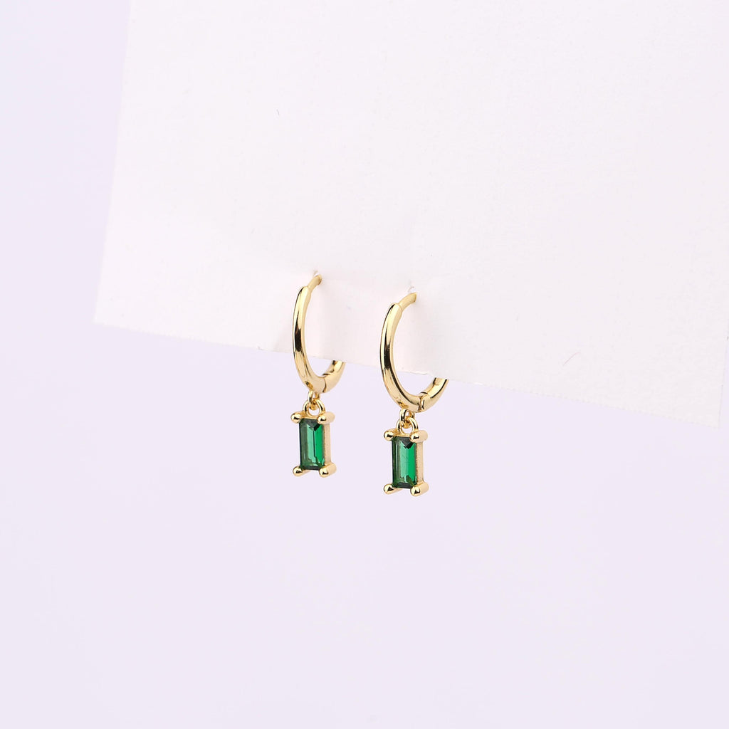 Emerald Baguette Hoop Earrings