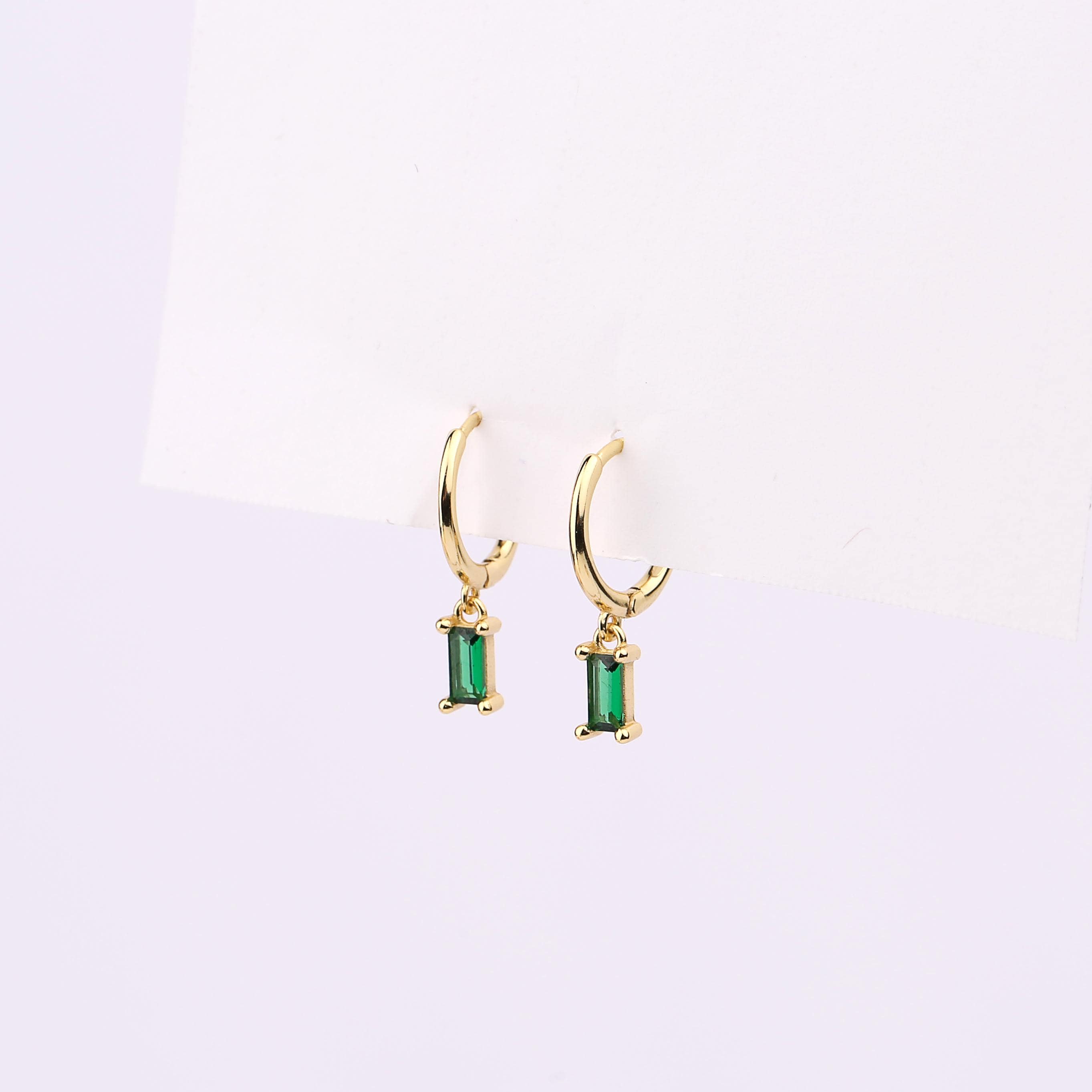 Emerald Baguette Hoop Earrings