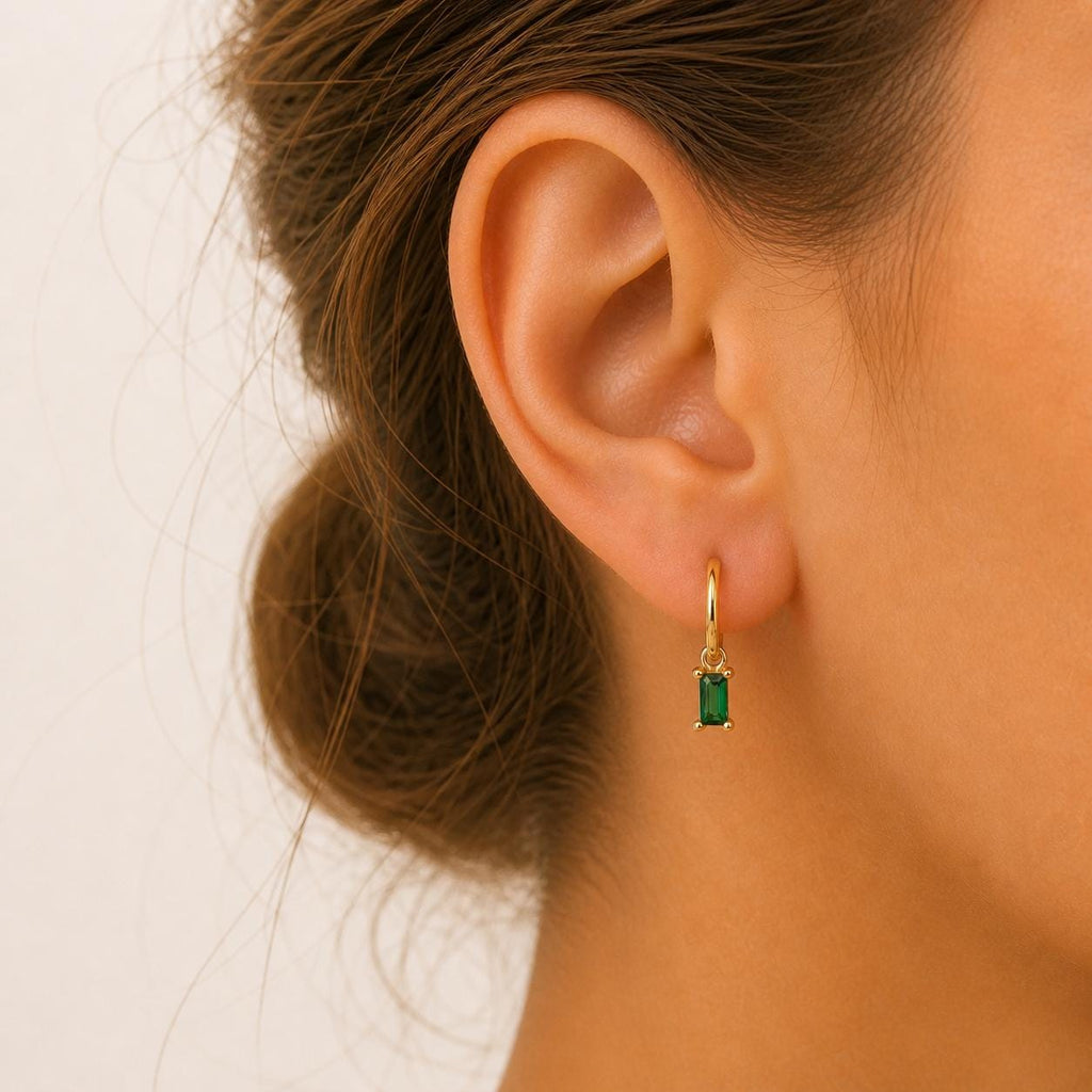 Emerald Baguette Hoop Earrings