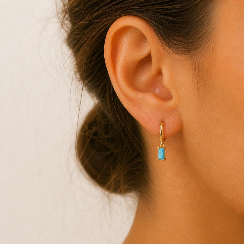 Turquoise Baguette Hoop Earrings