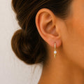 Gold CZ Spike Charm Dangle Hoop Earrings