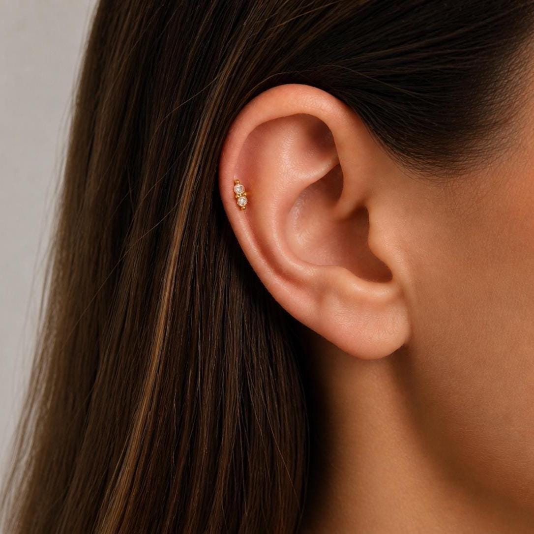 Double CZ Flat Back Stud