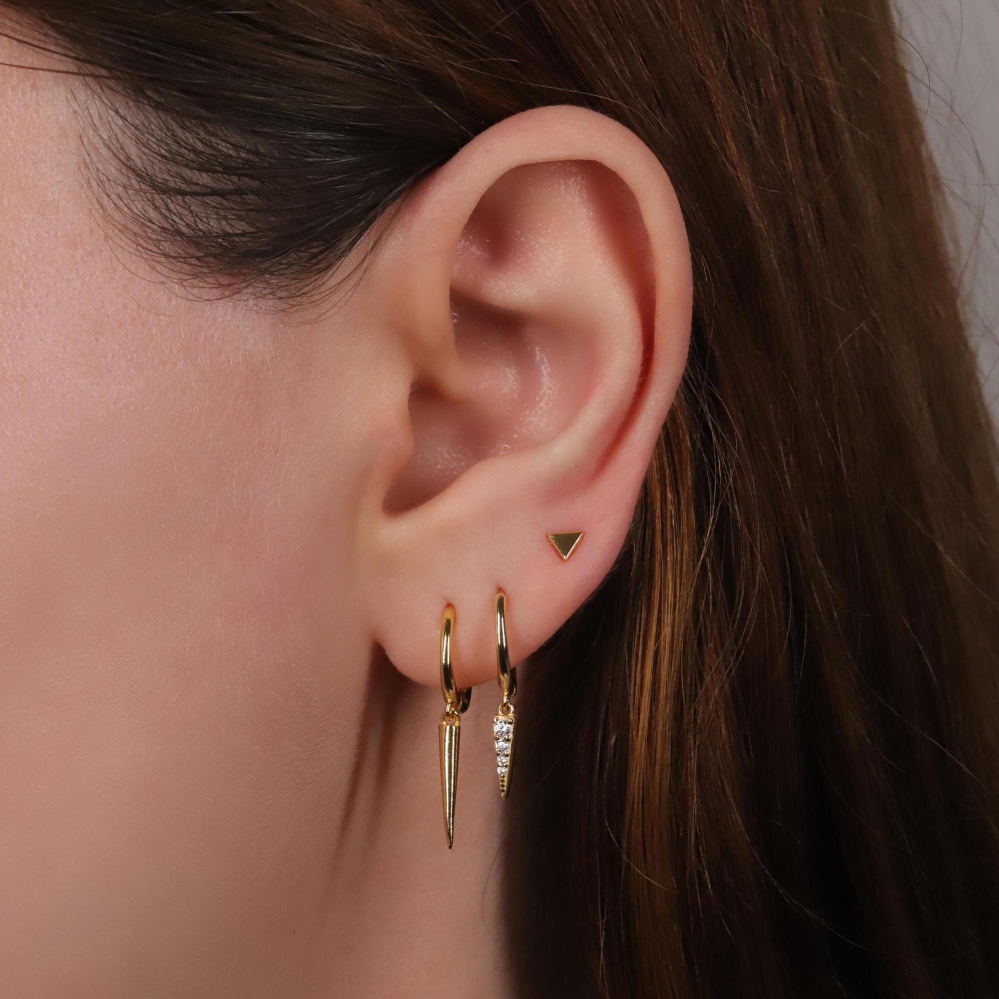Gold Spike Dangle Hoop Earrings