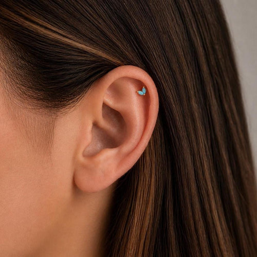 18G Turquoise Leaf Threadless Flat Back Stud