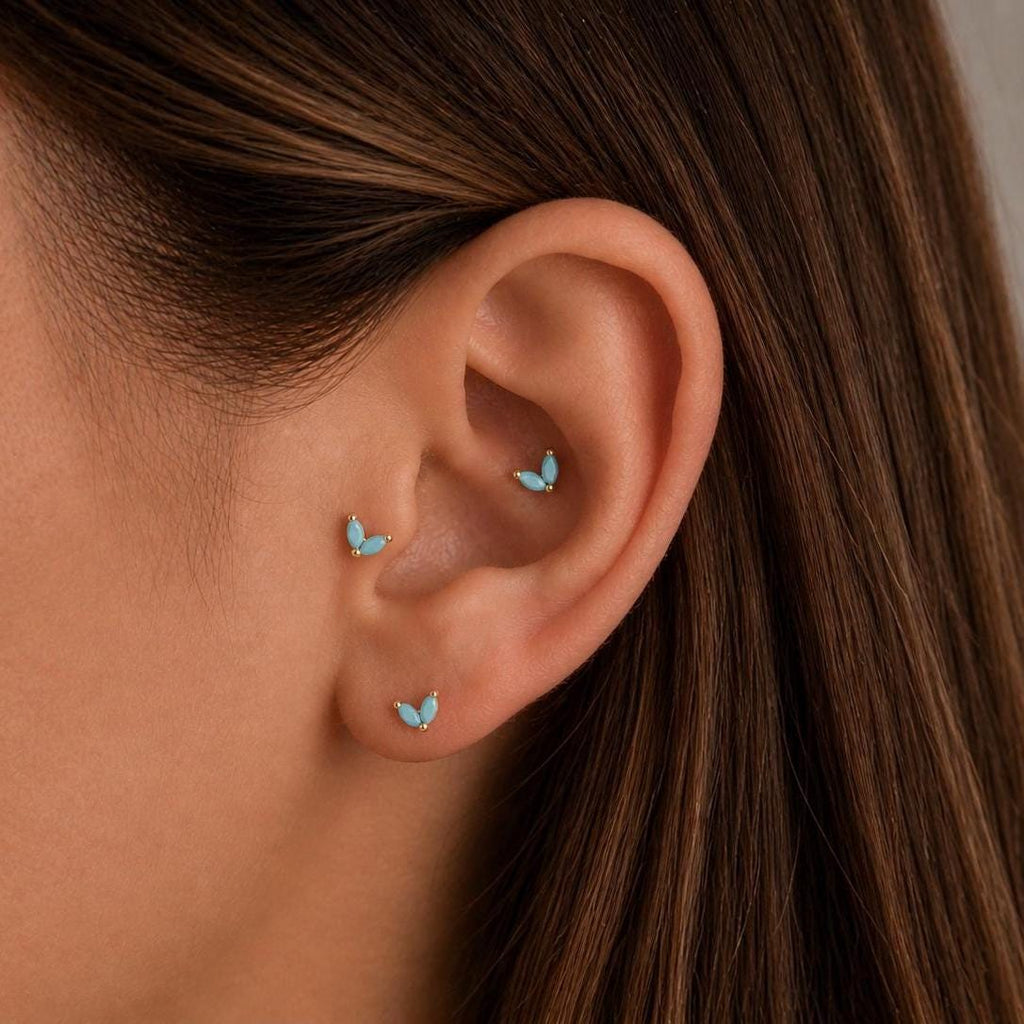 18G Turquoise Leaf Threadless Flat Back Stud