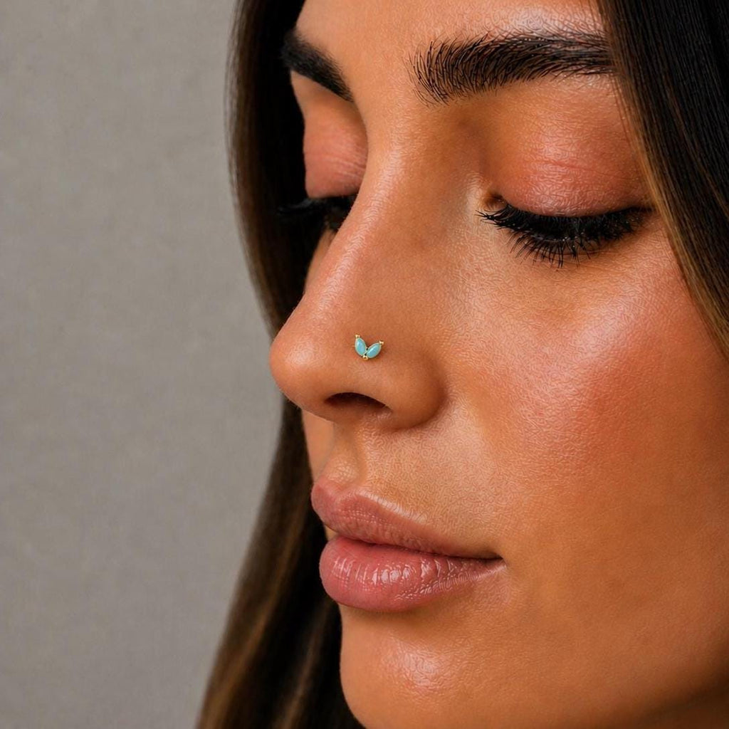 18G Turquoise Leaf Threadless Flat Back Stud