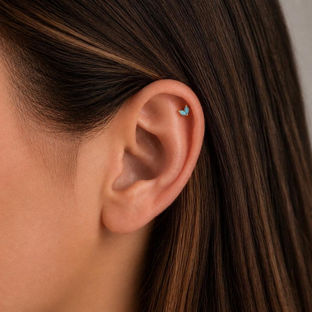 Turquoise Leaf Threadless Flat Back Stud 18G