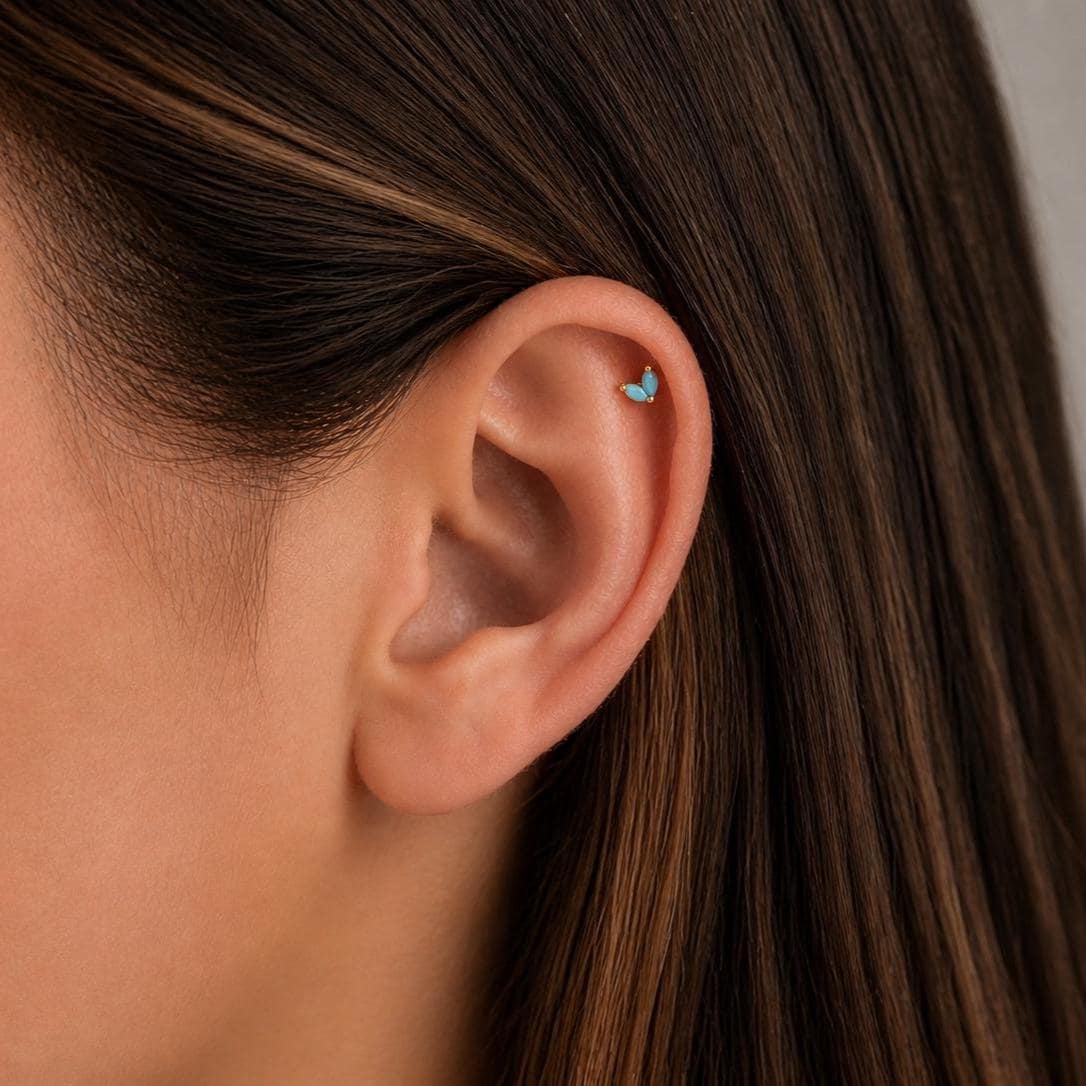 Turquoise Leaf Threadless Flat Back Stud 18G