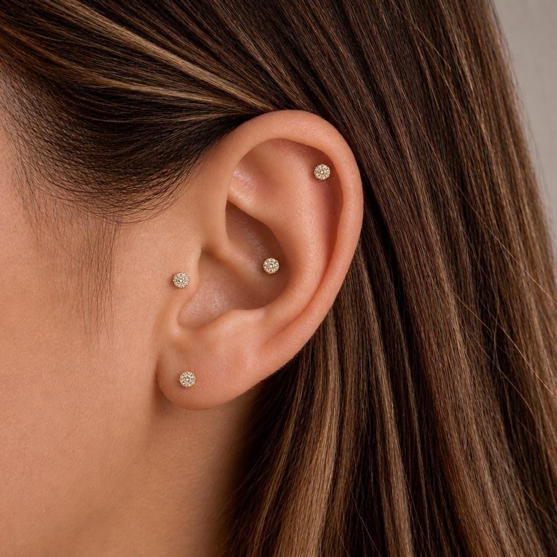 18G Tiny Pave CZ Disc Threadless Flat Back Stud