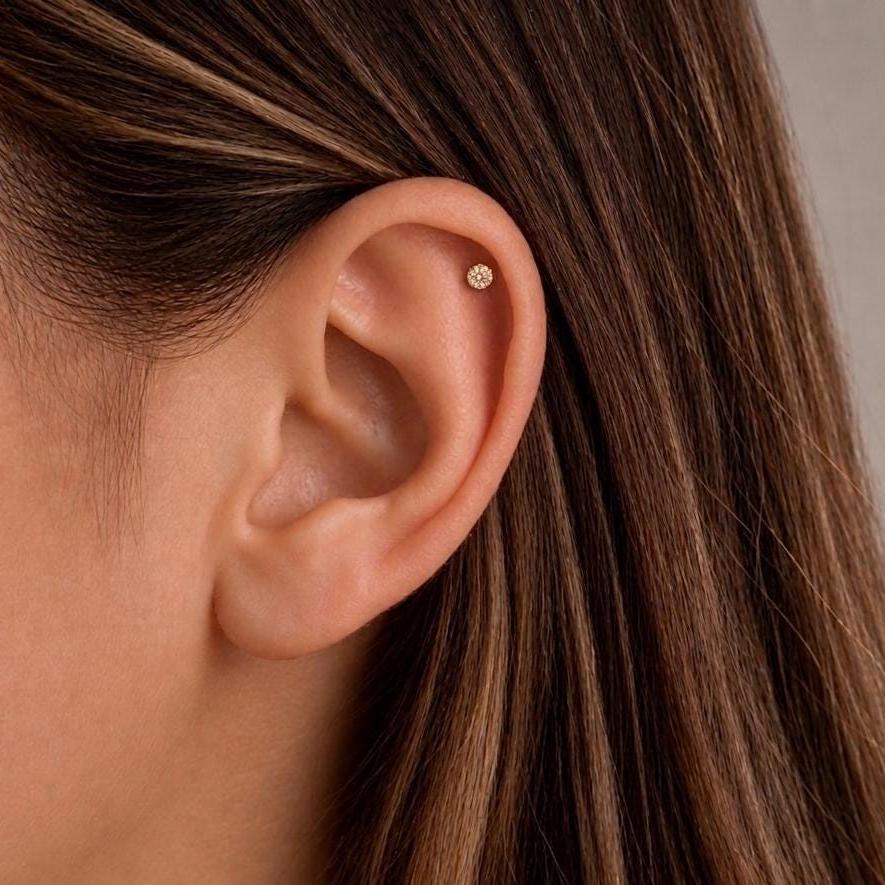 18G Tiny Pave CZ Disc Threadless Flat Back Stud