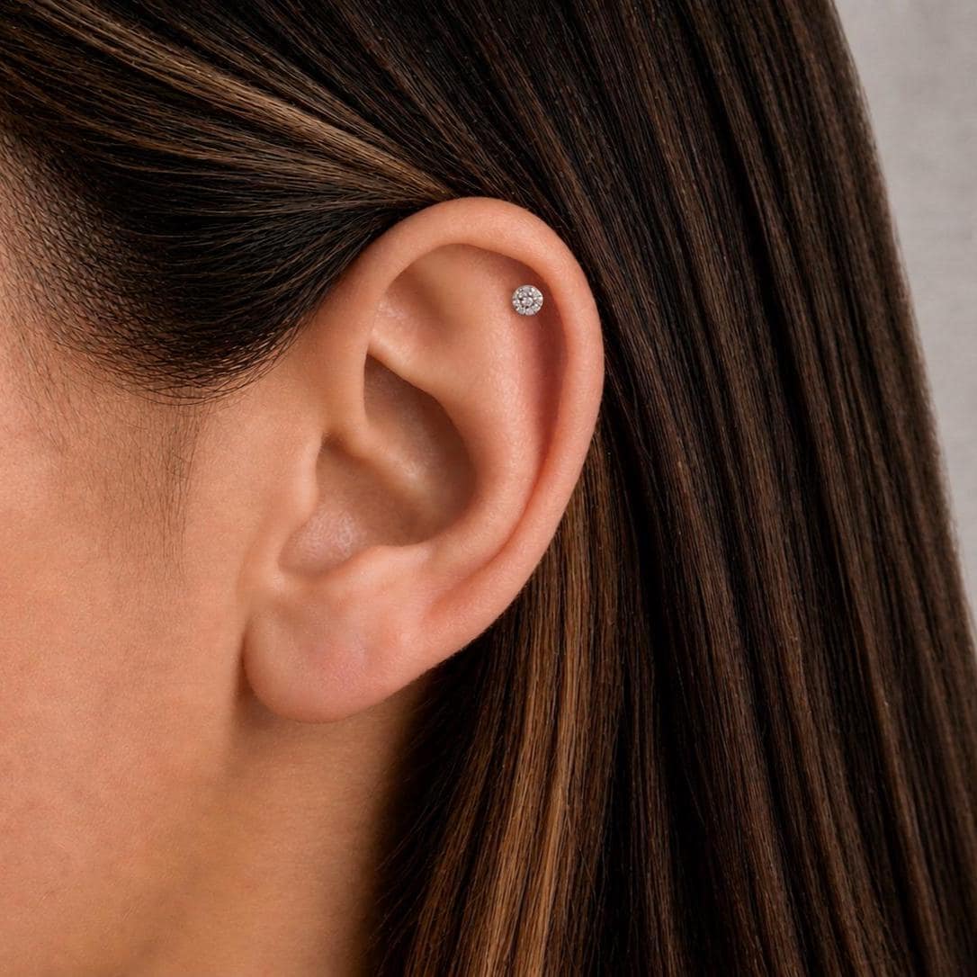 18G Tiny Pave CZ Disc Threadless Flat Back Stud