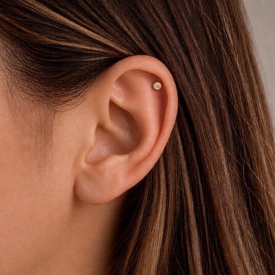 Tiny Pave CZ Disc Threadless Flat Back Stud 18G