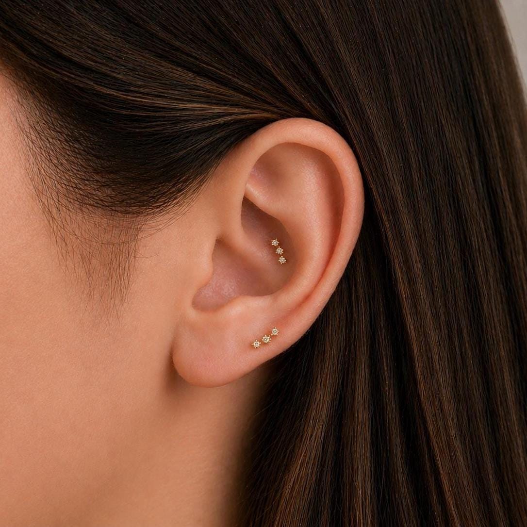 18G Trinity CZ Climber Threadless Push Pin Labret